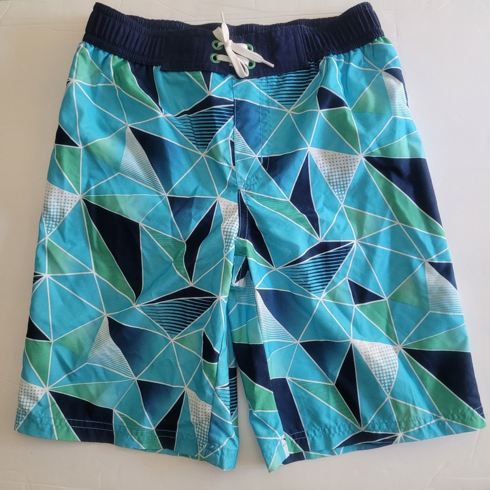 Crazy 8 Swim Trunks Youth Medium (7-8) Blue Geometric